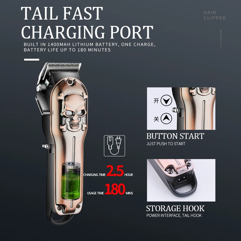 Kemei-cortadora de pelo profesional inalámbrica para hombre, máquina eléctrica ajustable con pantalla Digital LED, recargable, para Barba