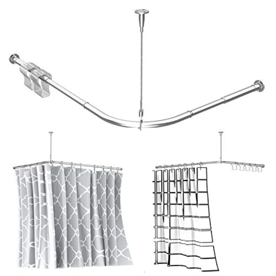 

Stretchable Corner Shower Curin Rod - Easy assemble 304 SinleL Shed 32-43" x 32-43"wi Ceilinportfor Baroom Batub CloinStore Pri