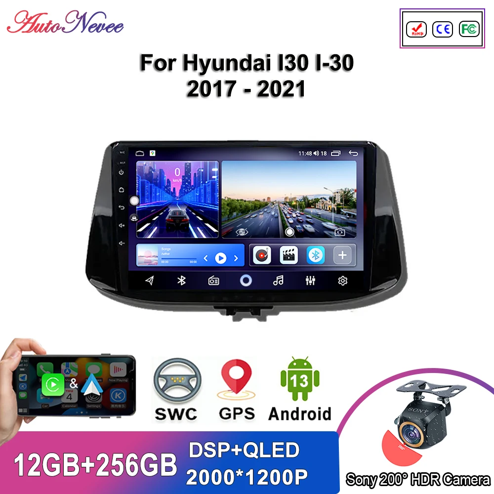 Android 13 Multimedia For Hyundai I30 I-30 2017 2018 2019 2020 2021 Car Player GPS Stereo Navigation Auto Radio Screen No 2 Din