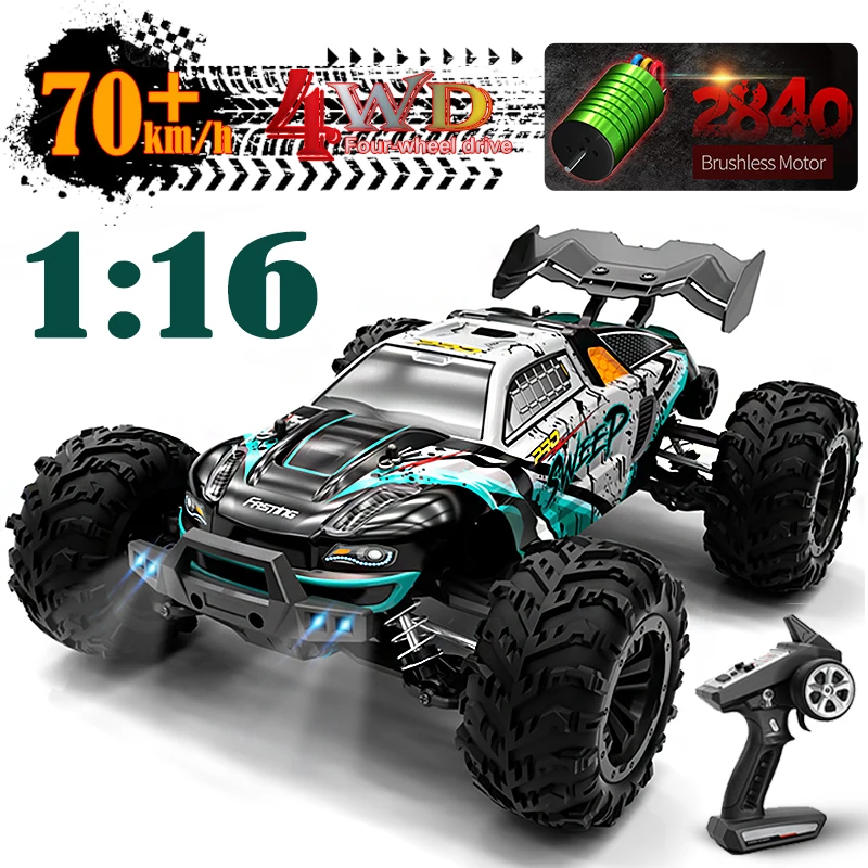 JJRC 1:16 4WD RC 자동차, LED 조명 포함, 2.4G 인덕터 리모컨 오프로드 자동차, 고속 브러시리스 모터, 어린이 장난감, 70 km/h 