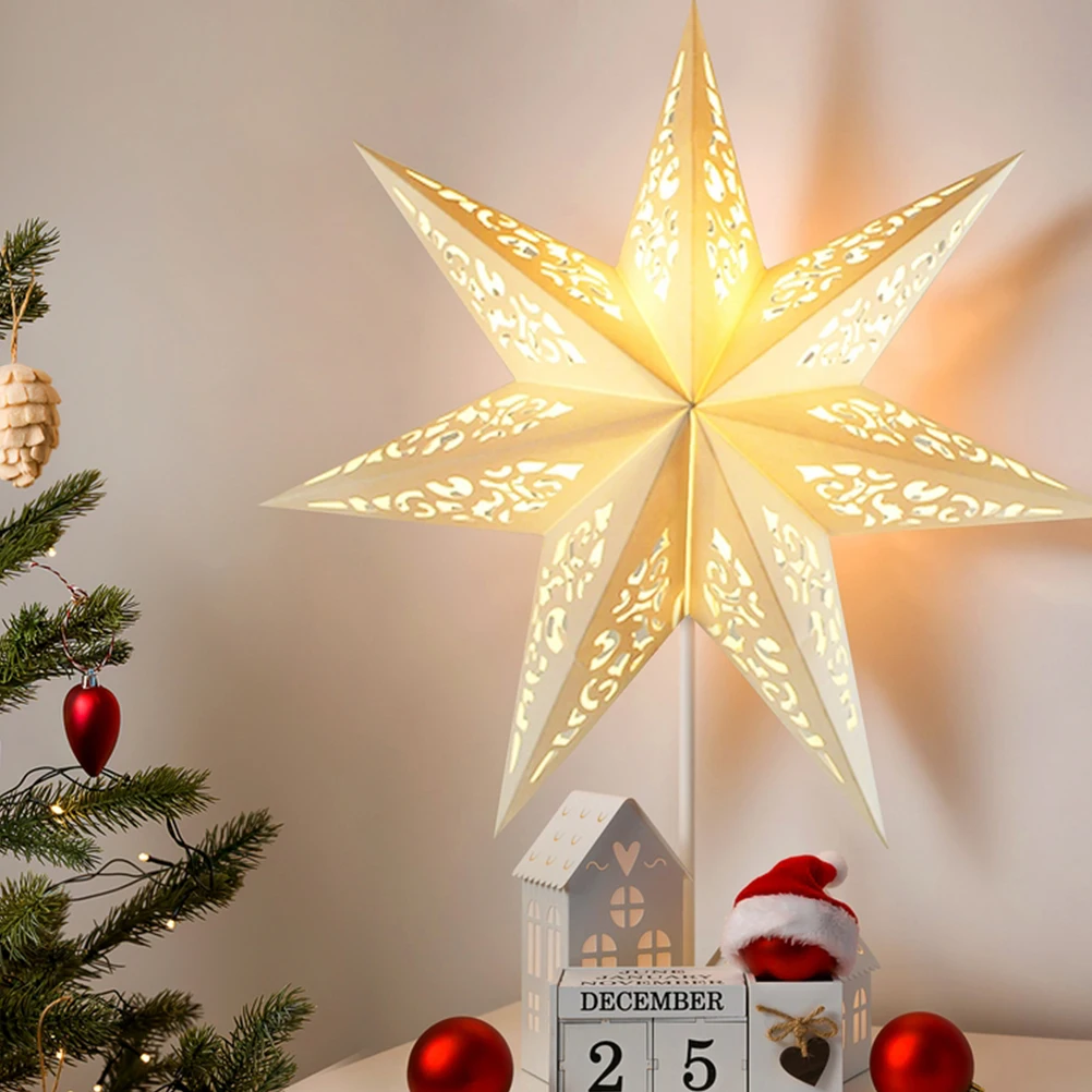 

5Pcs Star Paper Lampshades Hollow Design Christmas Decorations for Shop Window Holiday Party Ambiance Easy Install Lamp Shade