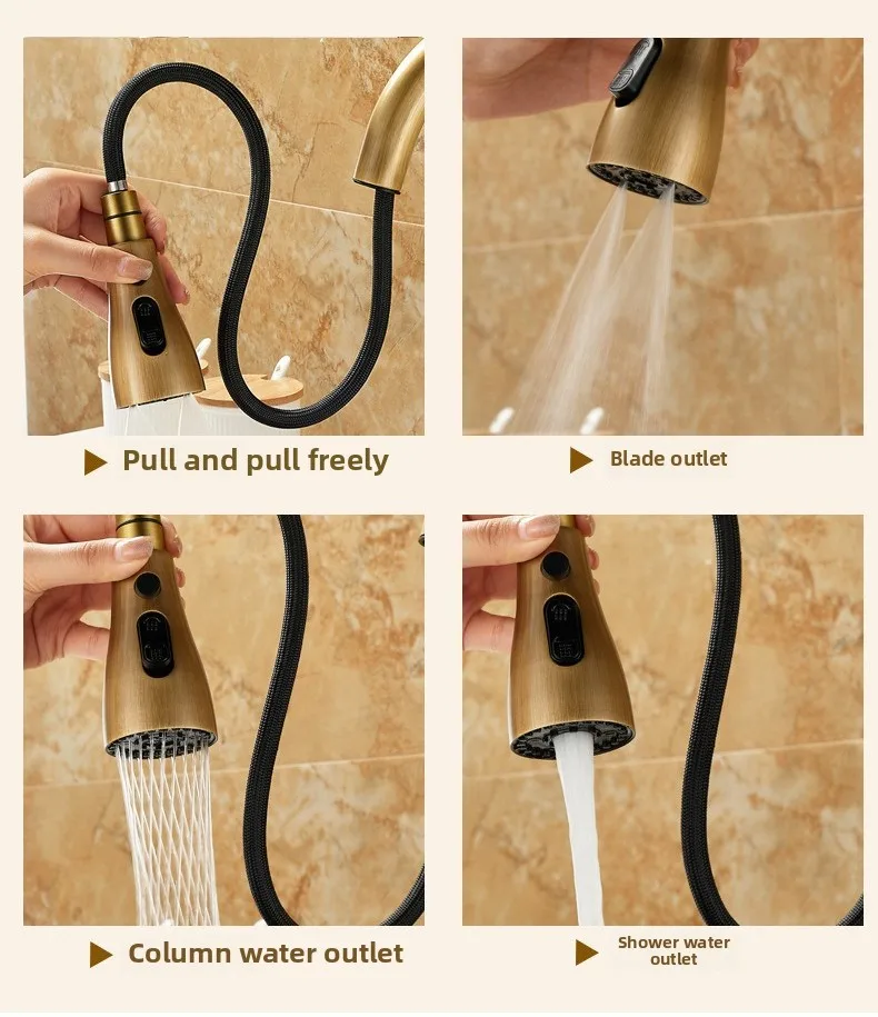 Kitchen faucet, three-way pure drinking water faucet, hot and cold pull-out kitchen faucet