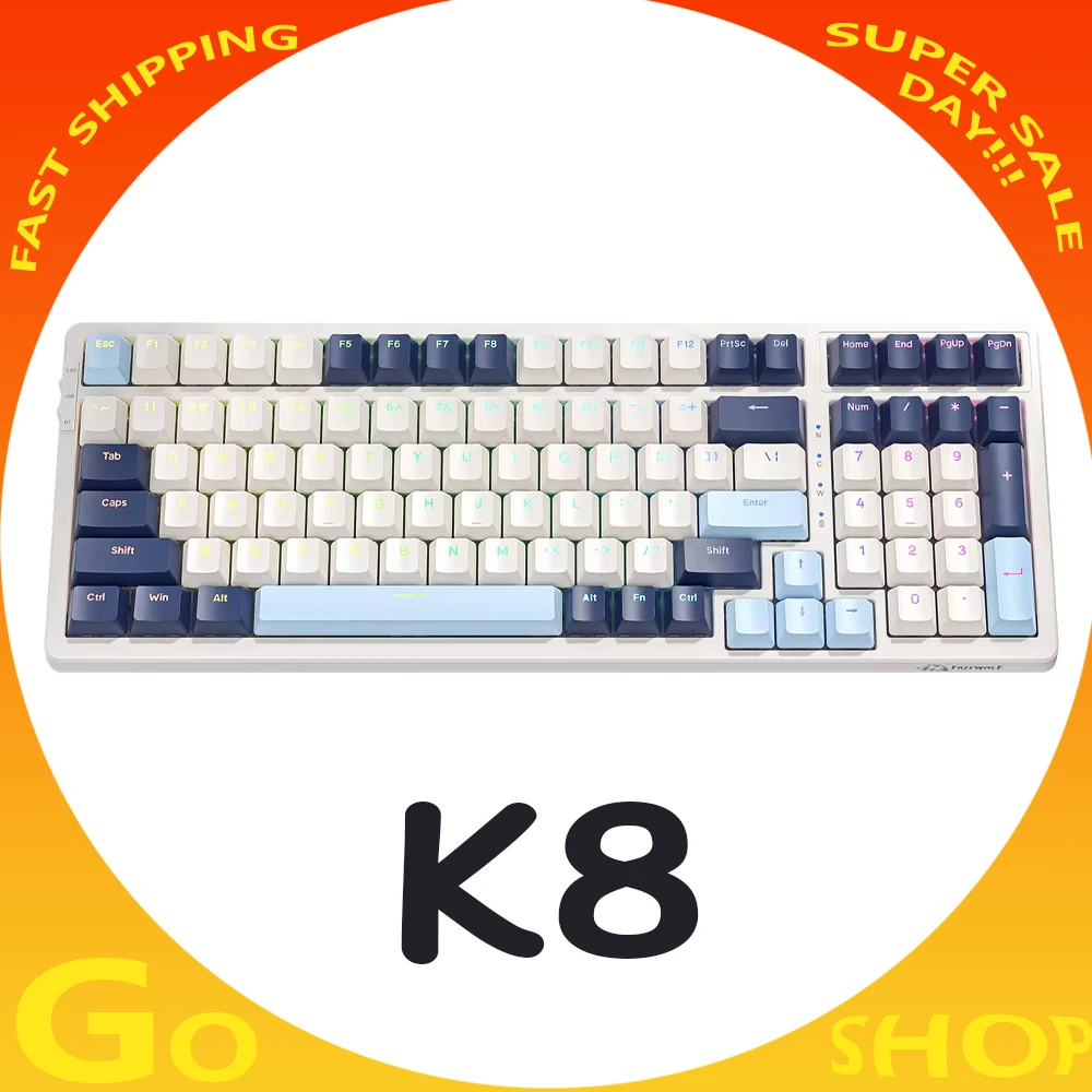 Freewolf K8 Mechanical Keyboard Three Mode Hot Swap RGB Gasket 100keys Gaming keyboard E-Sports Ergonomics Pc Gamer Man Gifts