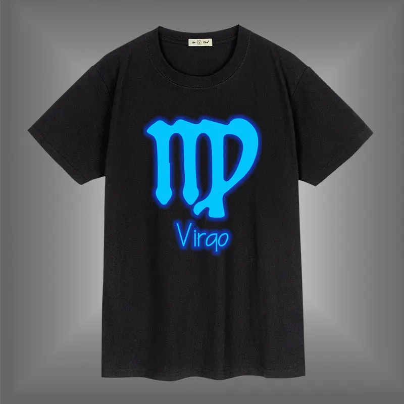 

12 Constellations Fluorescent Luminous T-shirt Aries Virgo Print Cotton Short sleeve T Shirt Fashion Men Woman Shirt Tops