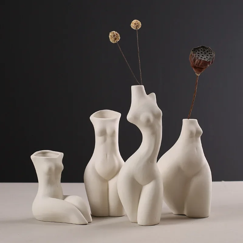

Home Decor Furnishings Human Body Styling Art Vases Nordic Ceramic Vases Sculptures White Flowers Vessels