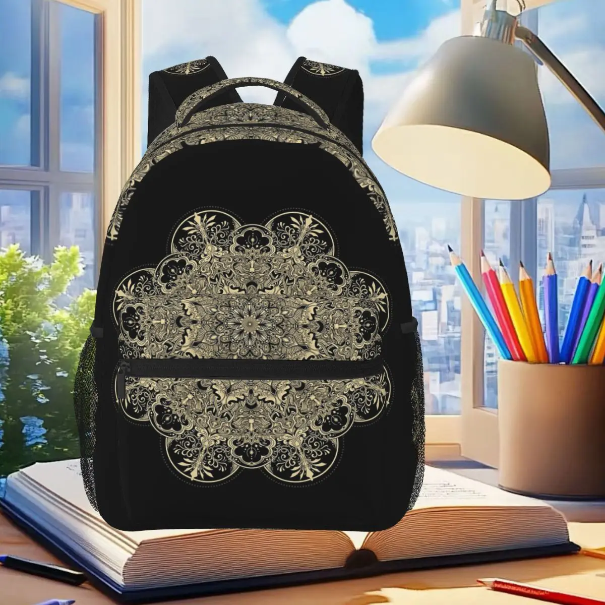 

Flower Mandala Backpack Student Boys Girls BookBag Kids School Bag Laptop Shoulder Bags for Men Women