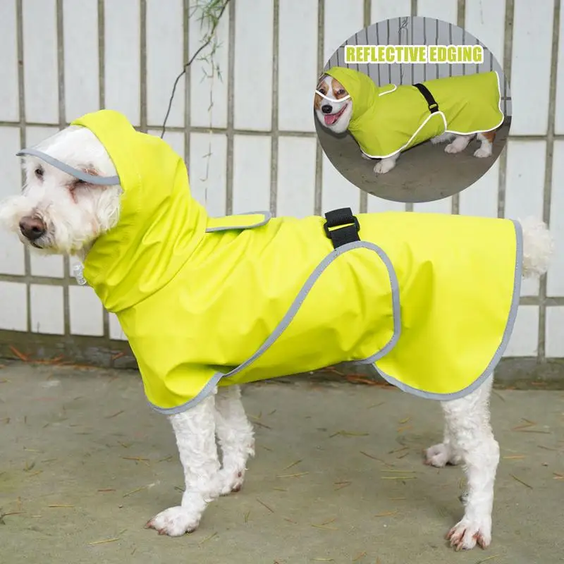

Dog Rain Jacket Reflective Pet Clothes With Rope Hole Strip Lightweight Rain Jacket Poncho Hoodies Adjustable Waterproof Dog