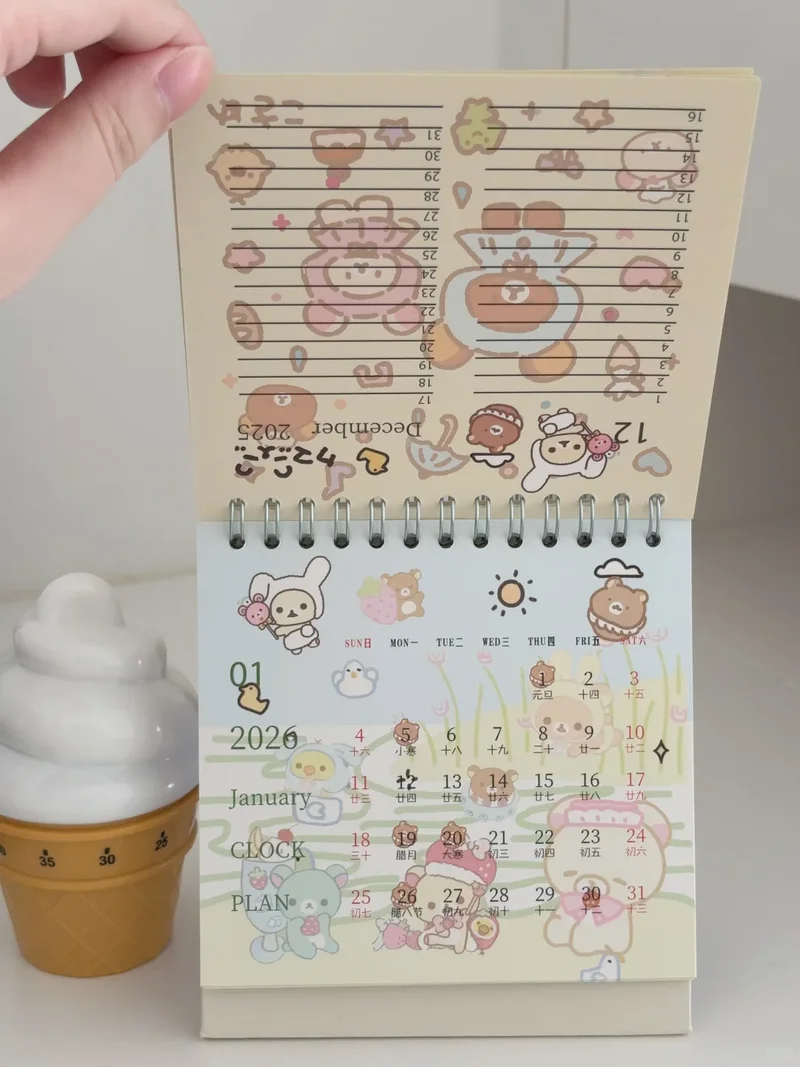 2026 جديد INS Rilakkuma التقويم الهزلي-لطيف الكرتون الكتابة على الجدران مكتب تقويم صغير للمكتب والطلاب هدية السنة الجديدة #6