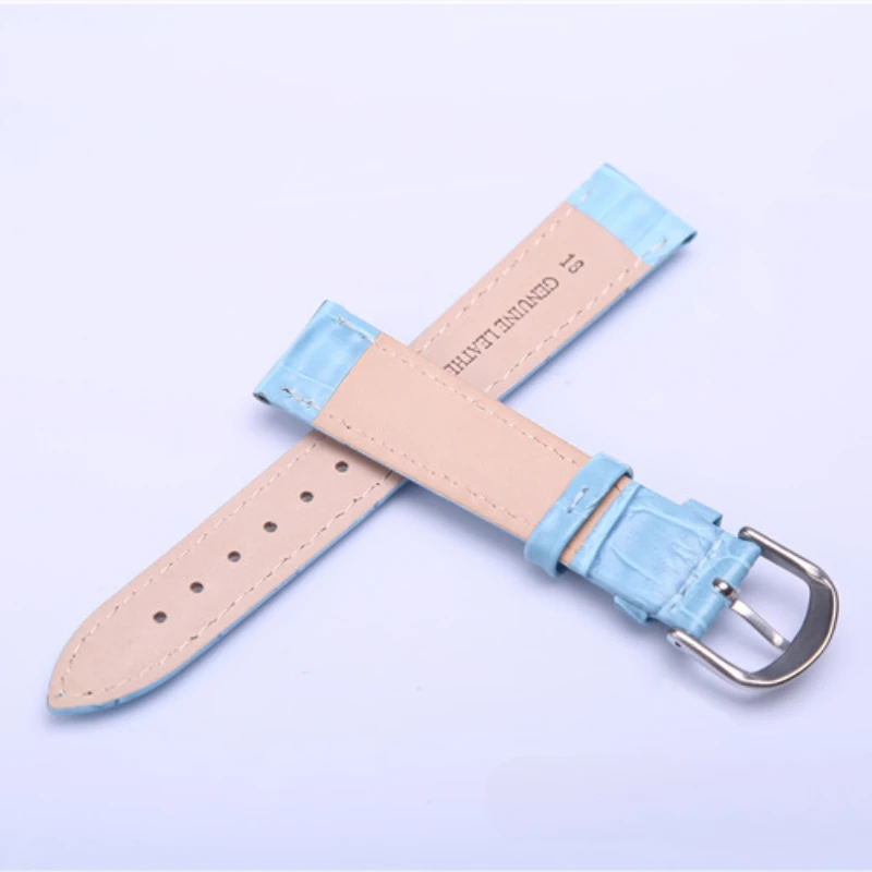 Calfskin Strap Men\'s   18mm19, Waterproof Sweat Women\'s Watch Accessories, Light Blue.