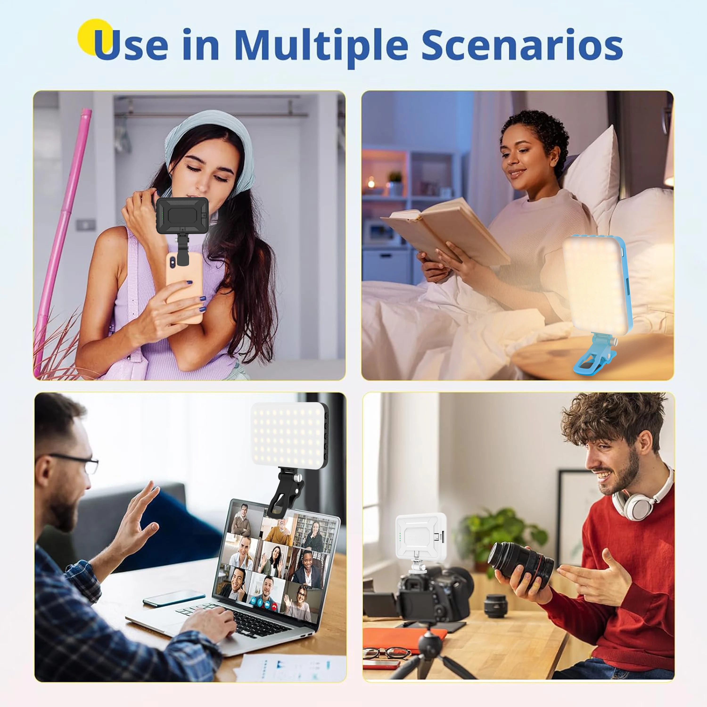 LED Selfie Light,60 LED Beads 2500mAh Rechargeable CRI 97+, 7 Light Modes,Portable Clip on Light for Phone Tablet Laptop TikTok - náhled 6