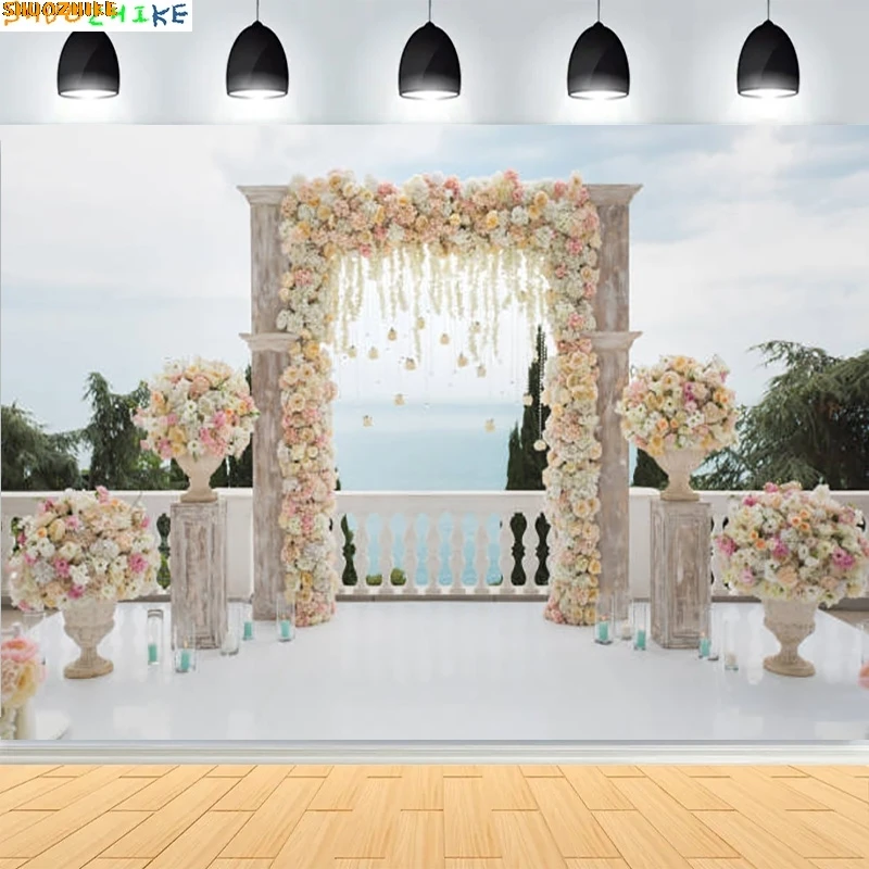 

Stage Background An Elegant Wedding Pink Floral Backdrop Dreamy Sheer Curtains And Cascading Blossoms Photo Studio Props CV-08