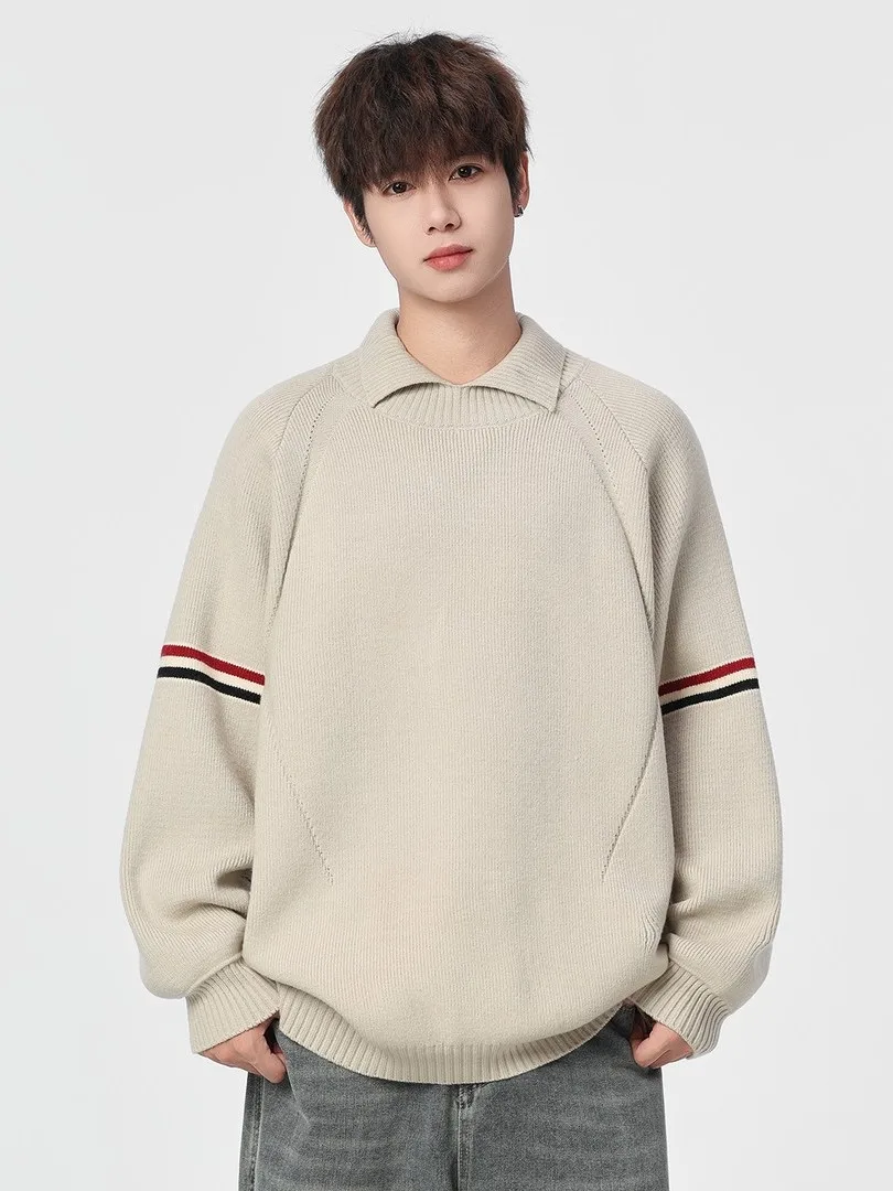 

Мужской оверсайз свитер на осень-зиму, модный, вязаный, свободный, в стиле кэжуал, для пар, с цветными блоками и воротником