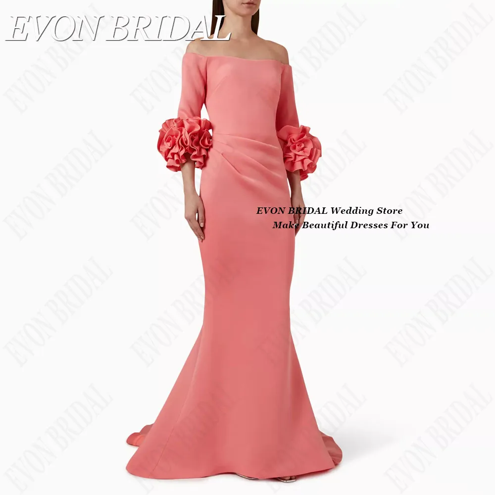 EVON BRIDAL Luxury Evening Dresses For Women Mermaid Satin Formal Occasion Dresses Sweep Train Vestidos De Ocasião Half Sleeves