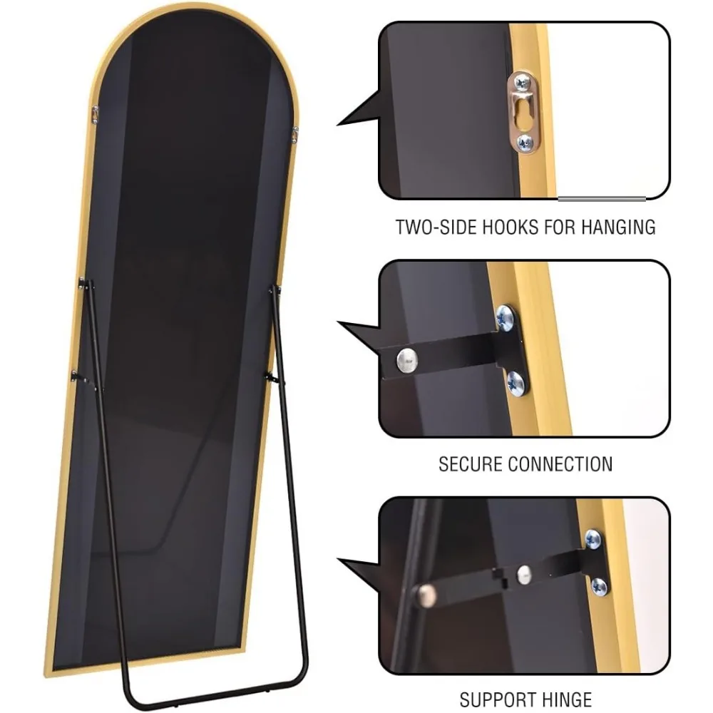 Полноразмерное зеркало, напольное зеркало с подставкой, большое зеркало 64x21 дюйм, полноразмерное настенное зеркало, золотистое зеркало до пола
