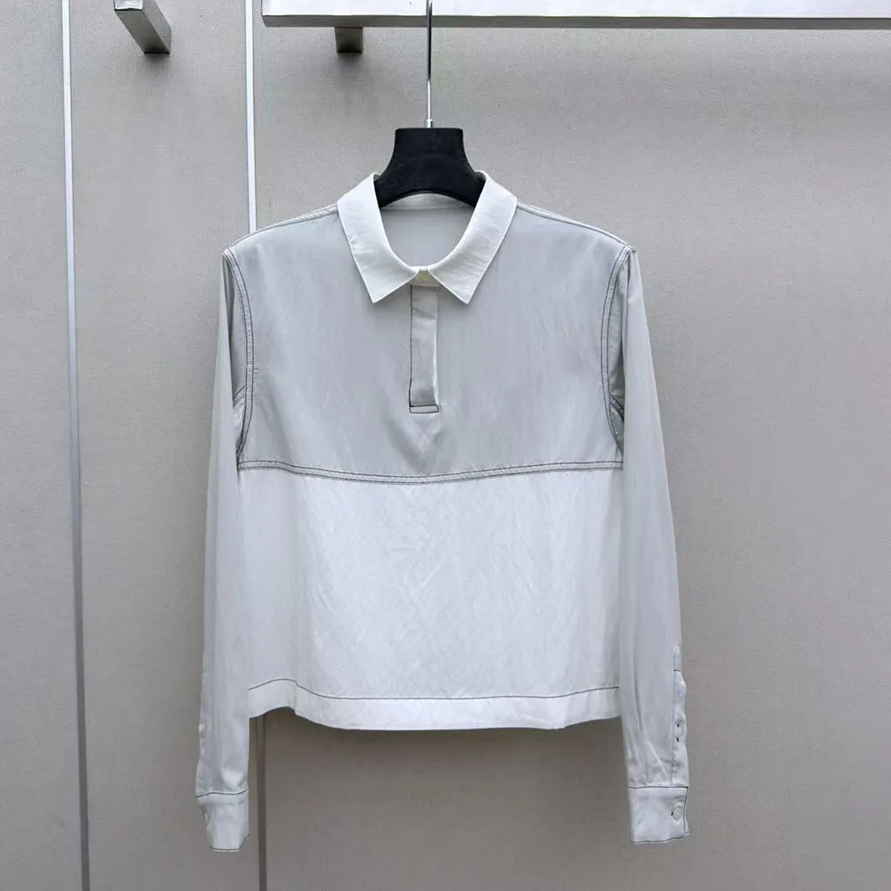 High-quality 2026 new women's long-sleeved polo shirt top, with a color-block design, loose and simple in style xy2642374