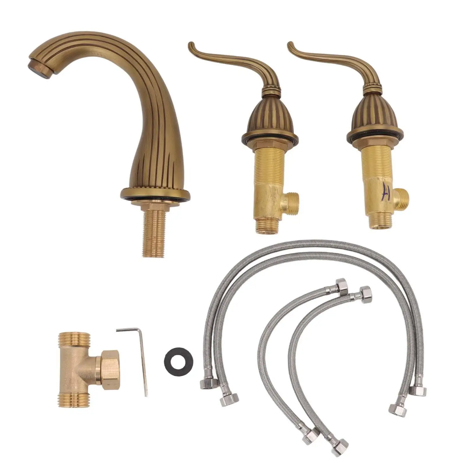 

Widespread Antique Brass Basin Sink Faucet for Bathroom Use Ideal for hotels