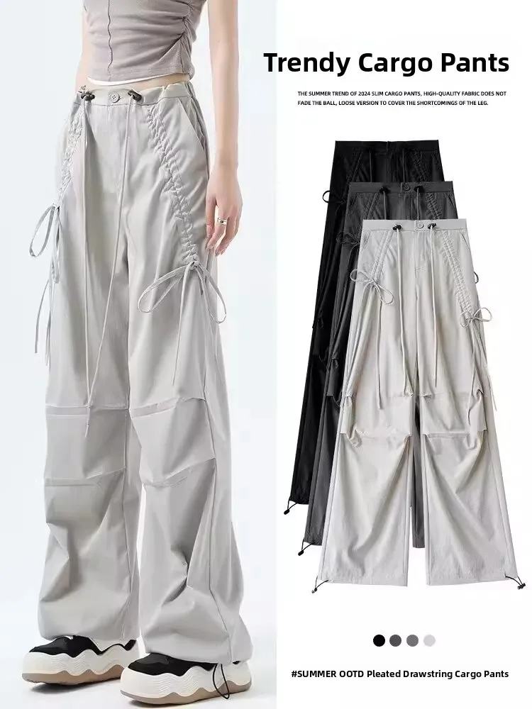 

American Style Knot Work Pants High Waist Straight Leg Quick Dry Sporty Casual Trousers for Women Spring Summer 202...