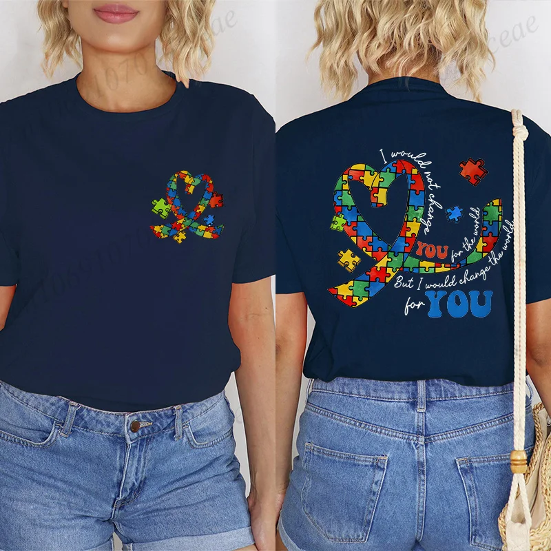 Autism Awareness Month Women T-Shirt Neurodiversity ADHD Tees Shirt Autism Teacher Mom Gift Short Sleeve Tops Female Clothing