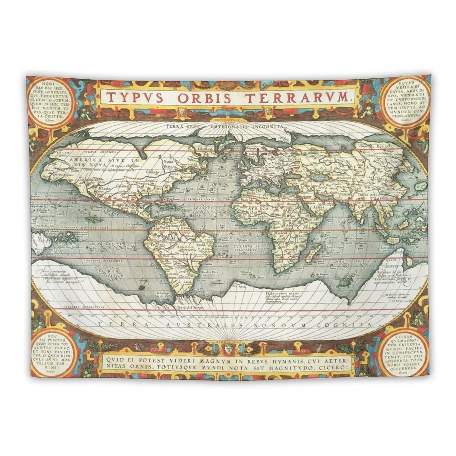 New Map Print: Typus orbis terrarum (1587–1595) by Abraham Ortelius. Original From The New York Public Library. Tapestry