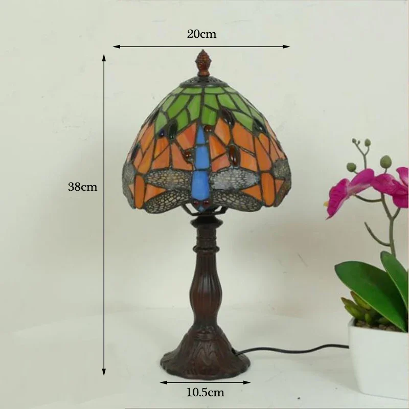 20CM Tiffany Table Lamp E27 AC85-265V Dragonfly Style Bedroom Bedside Lamp Creative Fashion Retro Table Lamp WF111310