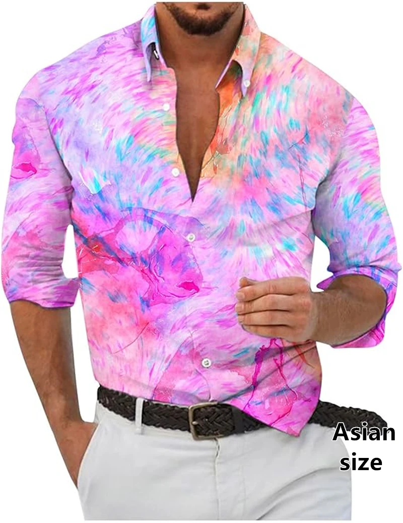 قميص غير رسمي للرجال ملون فني ثلاثي الأبعاد مطبوع قمصان طويلة الأكمام للربيع والصيف بلوزة أنيقة كبيرة الحجم للجنسين ملابس الشارع الشهير Y2k