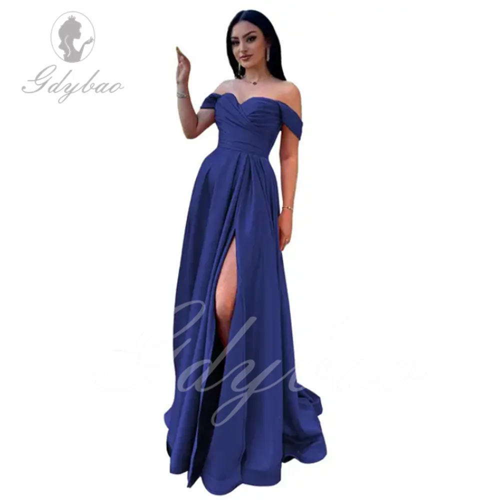 Short Sleeve Satin Ceremonial Dresses Solid Slim Waist A-line Side Gown Satin Sleeveless Evening Dresses Elegant Long Simple Pro