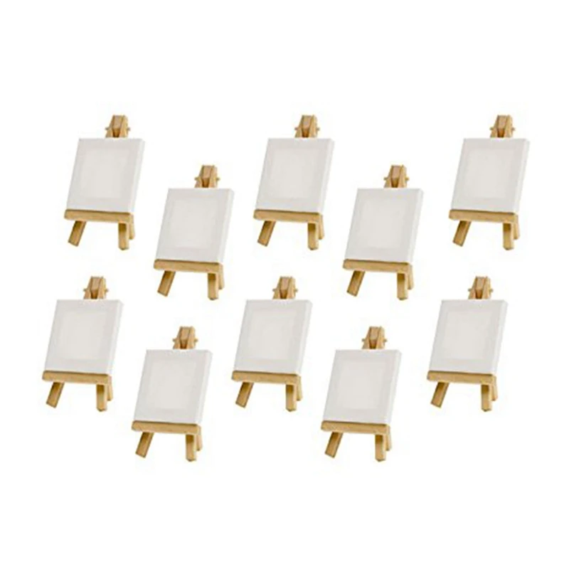 10 Sets Mini Display Easel With Canvas 8X8Cm Wedding Table Numbers Painting Hobby Painting Craft-A09G