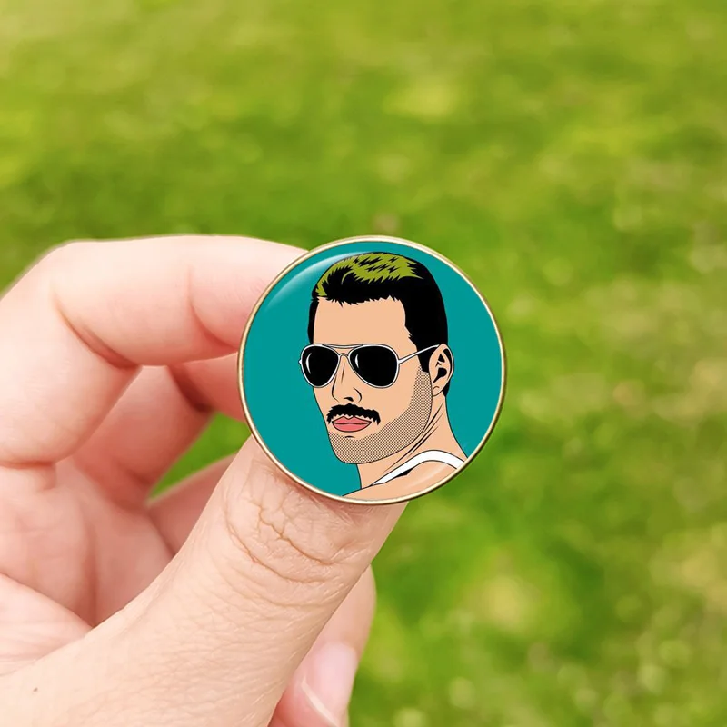 Freddie Mercury Pin Queen Badge Music Band Photo Glass Cabochon Brooches Metal Pins For Clothes Backpack Decoration Fans Gift