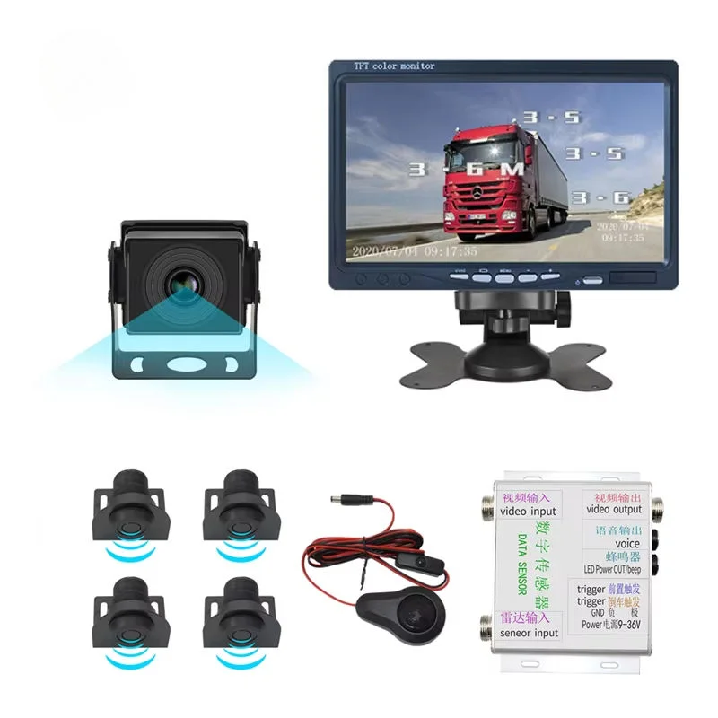 24V Truck 7Inch HD Visual Digital Moni-tor Radar System View Camera System Parking Sensor AHD Alarm