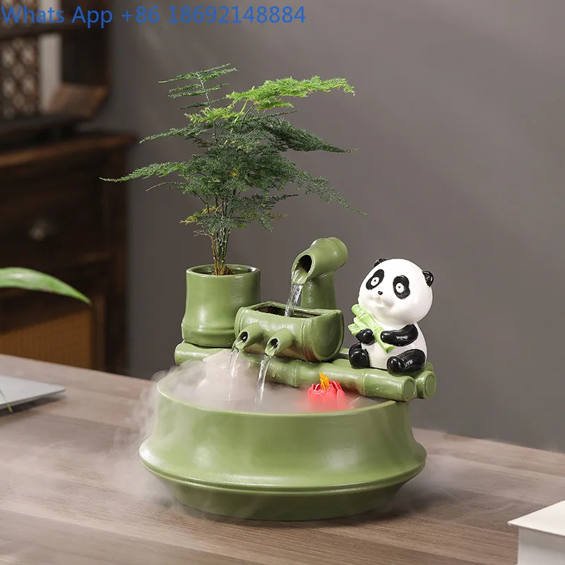 Ceramic Lotus Home Office Desk Decor with Water Flow Feature for Living Room and Business Opening Decoration