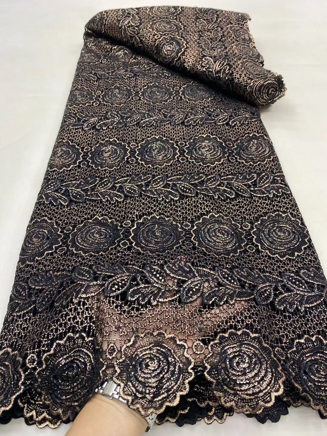 

2025 новейшее высококачественное африканское нигерийское платье с тюлем, гипюровое кружевное платье с вышивкой, блестки, 5 ярдов, JH0084