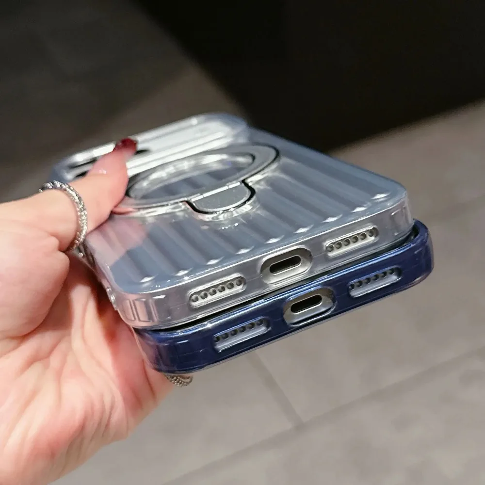 3D波形ストライプ柄 マグネット充電対応 iPhone 17Air 16 15 14 Plus 13 12 11 Pro Max用 耐衝撃バックカバー