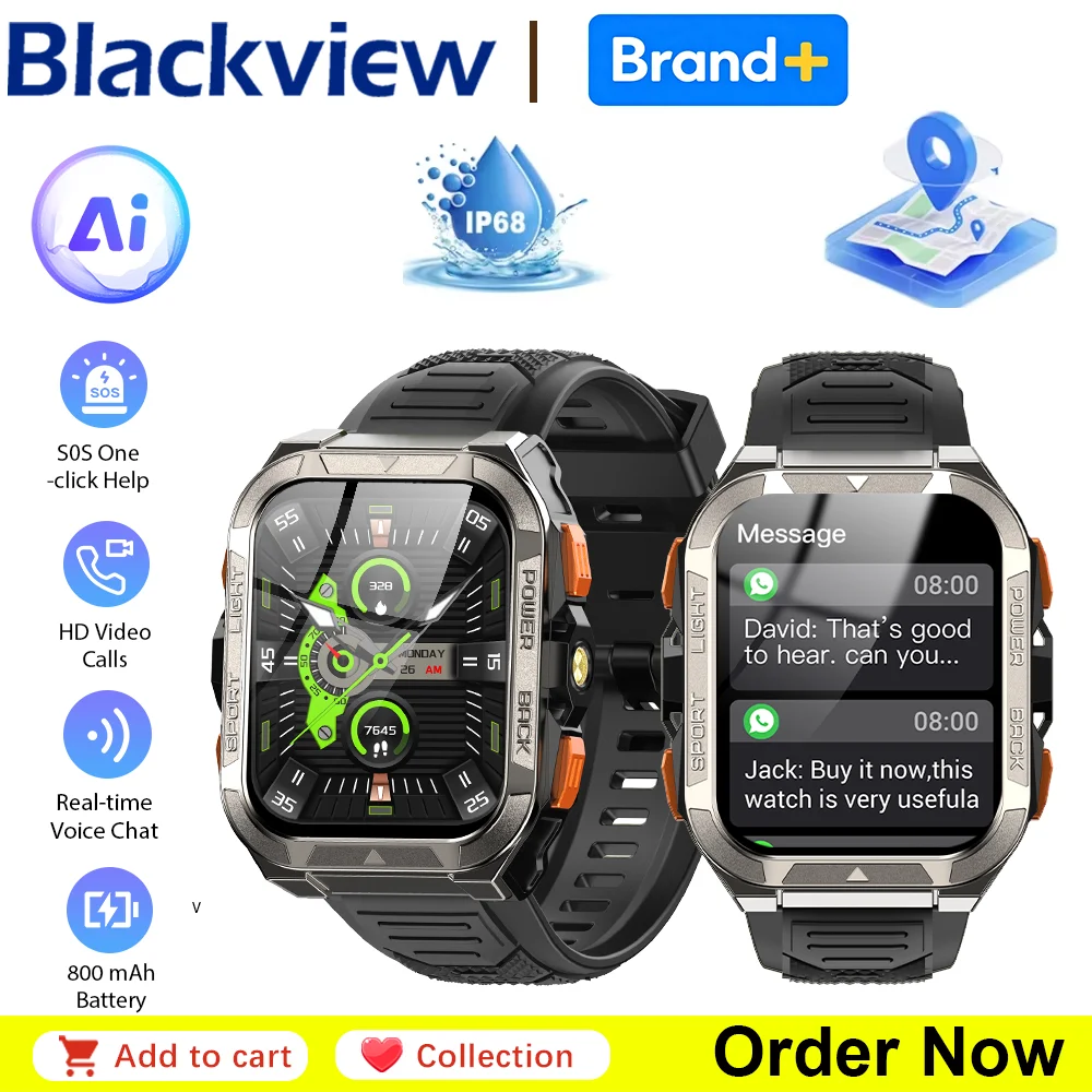 

Blackview W80 Pro Outdoor Smart Watch AI GPS Three Proof Blood Oxygen 1.91'' Display Flashlight Compass 900mAh Rugged Smartwatch