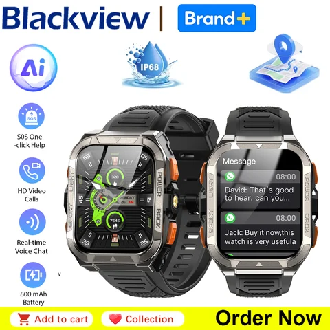 Blackview W80 Pro Outdoor Smart Watch AI GPS Three Proof Blood Oxygen 1.91'' Display Flashlight Compass 900mAh Rugged Smartwatch