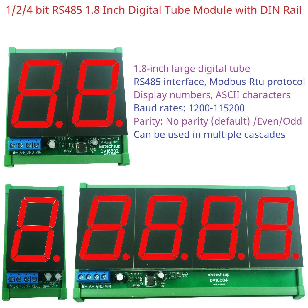 DC 12V 24V 1.8 pollici 1-4 Bit caratteri ASCII modulo Display lettere con guscio DIN RS485 Modbus RTU PLC scheda LED tubo digitale