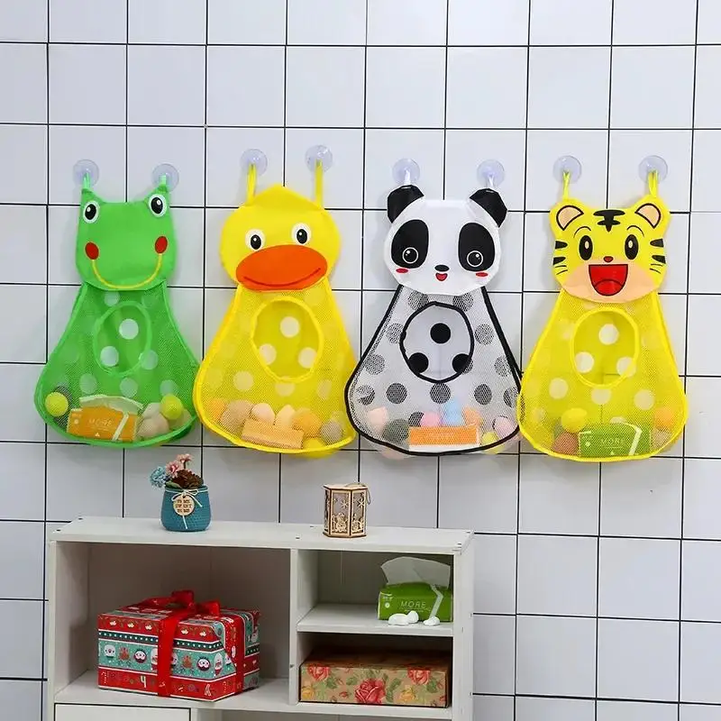 Cute Animal-Shaped Transparent Mesh Wall-Mounted Bath & ' room Storage Bag - Nylon Shower Organizer with Bathtub/Dry-Wet Separat