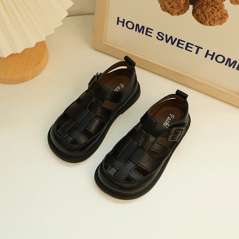 2024 Summer New Children's Baotou Sandals Girls Hollowed-out Soft Soles Large Children Girls Roman Sandals