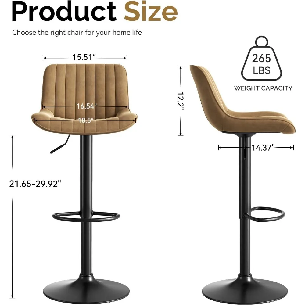 Conjunto de 2 bancos de bar, barras de ilha ajustáveis giratórias de cozinha de 30 polegadas