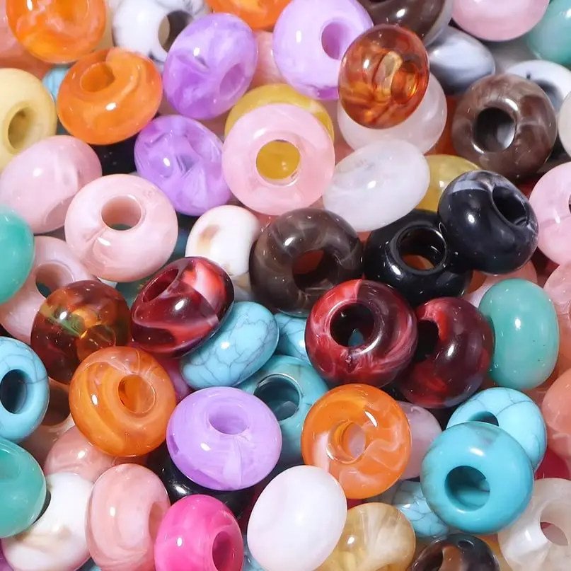50pcs 14×8mm Flat Acrylic Big Hole Beads Loose Spacer Abacus Beads For Jewelry Making DIY Necklace Bracelet Keychain Accessories
