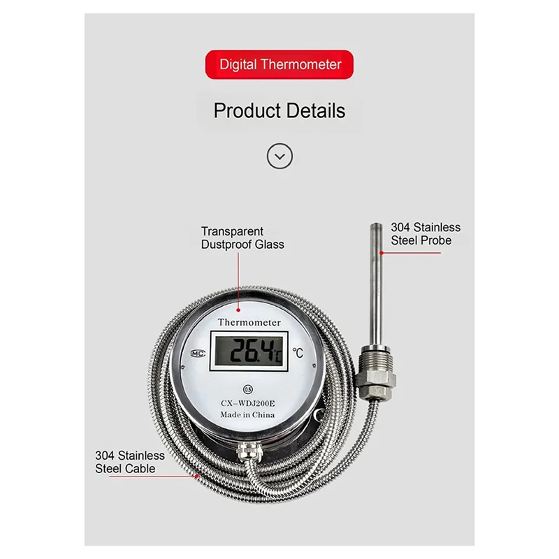 

【CLEARANCE】Stainless Steel Thermometer With Digital Display, Waterproof Probe Thermometer For Cooking, Industrial