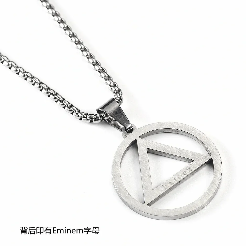 Fashion Eminem Triangle Men Pendant Necklace Hip hop Rock Street Culture Silver Color Chain Link   Man Jewelry