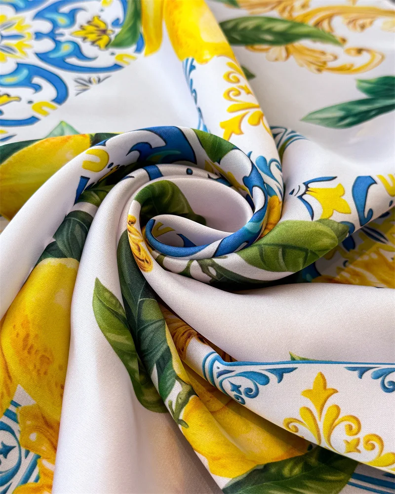 2026 New Lemon Printed Square Scarf Soft Satin Imitation Silk Scarves For Women Bandanas Hijab Neckerchief Elegant Shawl Wraps - view 6