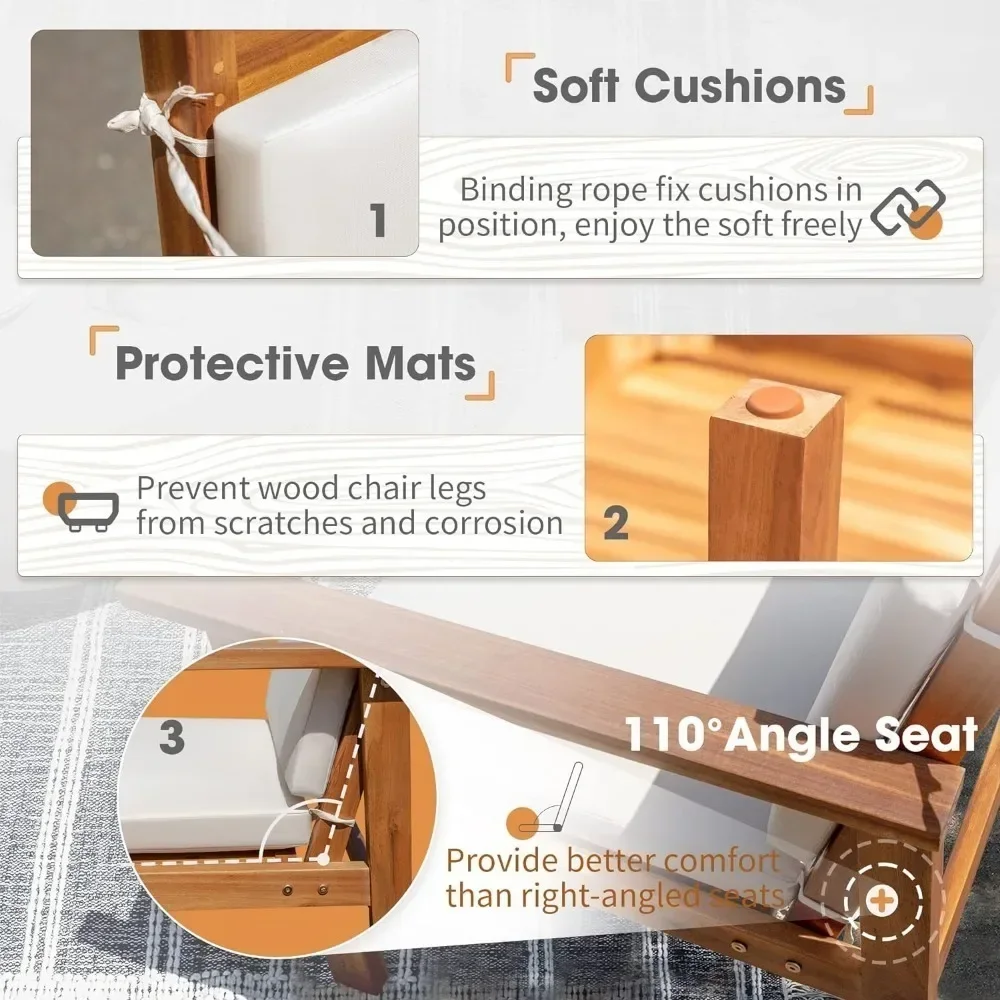 أثاث الفناء طقم أريكة للمحادثة الخارجية مكون من 4 قطع من خشب السنط مع طاولة ووسائد وكراسي الشرفة ومجموعات أثاث خارجي #4