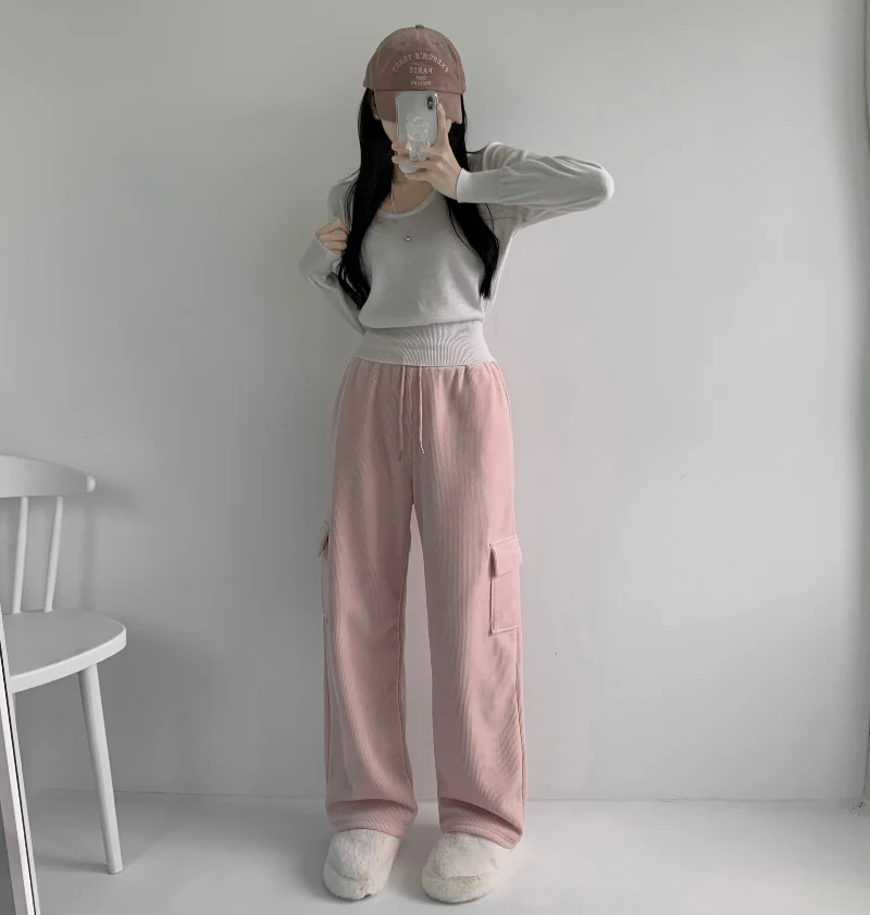 

Korean style Autumn and winter elastic waist velvet thermal casual versatile sweatpants