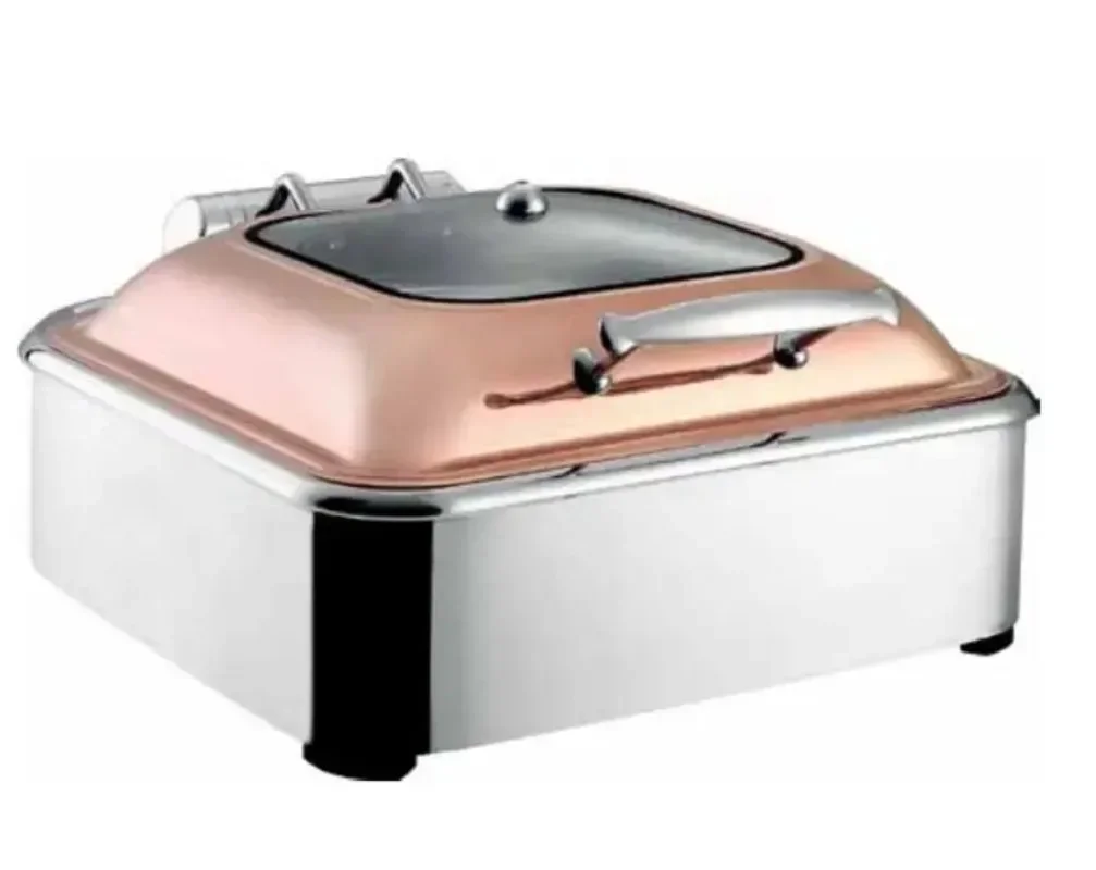 Copper buffet stove round electric chafing dish heat hydraulic pressure induction chauff plat chafing dish with glass lid 2 - 99