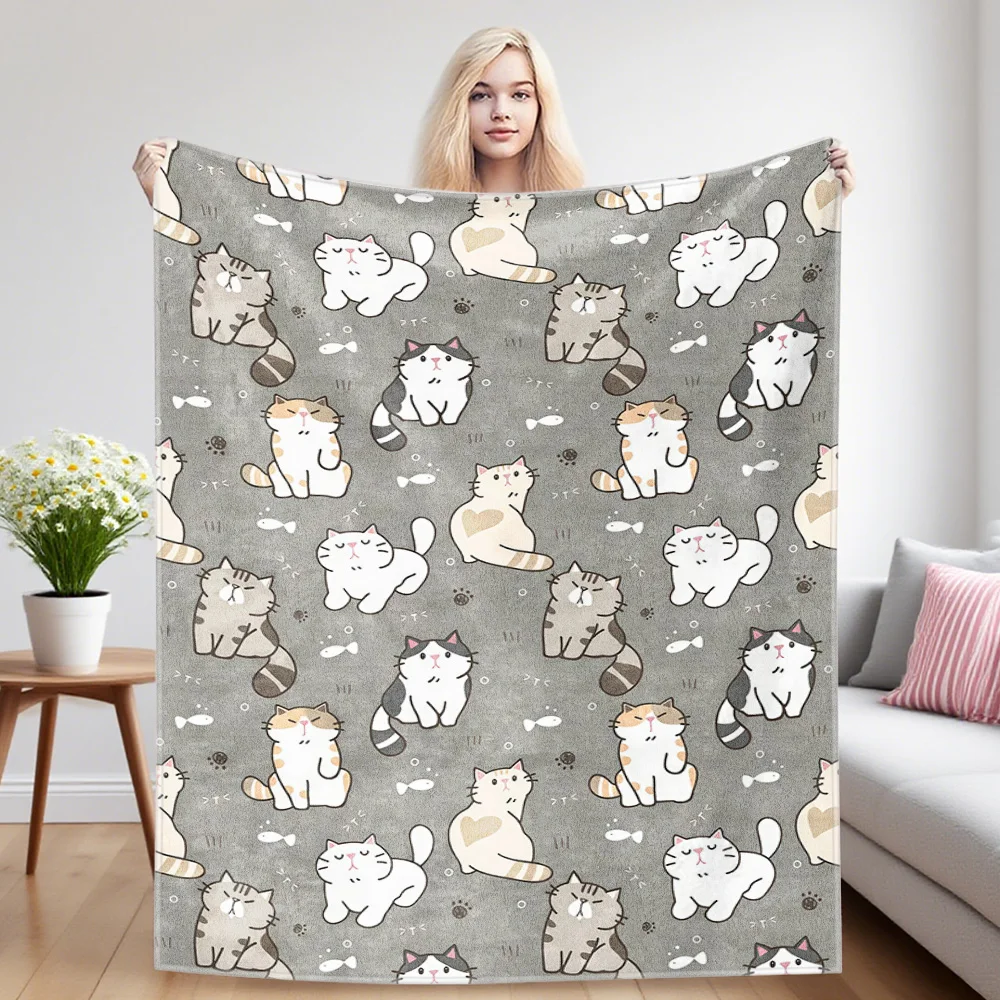 Cute Kitties Nap Blanket,Flannel Blanket,Suitable For Sofas,Beds,Cars,Rooms,Offices,Camping,Exquisite Gift Blankets