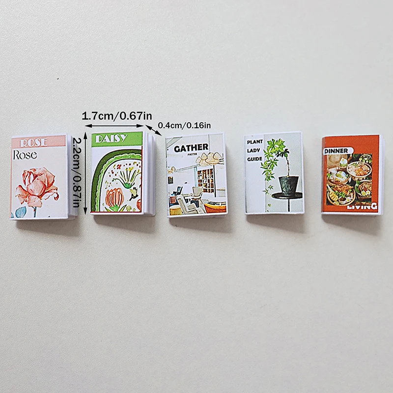 Juego de libros en miniatura para casa de muñecas, decoración para sala de estudio, accesorios de microescena para casa de muñecas, juguetes para juego de imitación, 5 uds.
