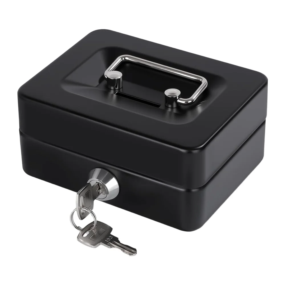 Mini Cash Box with Slot Small Cash Box with Money Tray and Key Lock, Metal Lock Box Small Size