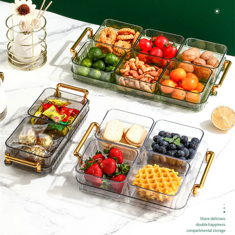 Dried Fruit Plate 2/4/6 Grids Light Luxury Divided Fruit Plate Snack Dish Candy Nuts Household Plastic Tray Snack Dessert Tray