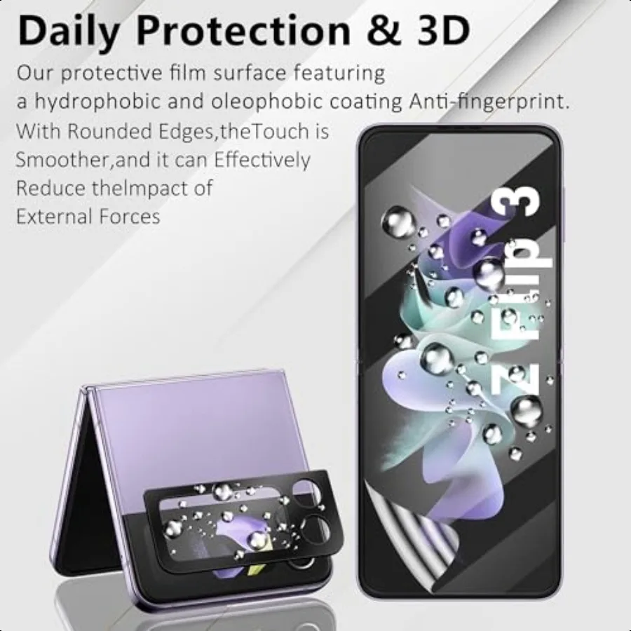 HOMEMO 2 + 2 حزمة لهاتف سامسونج جالاكسي Z Flip 3 واقي شاشة 2 حزمة طبقة مرنة من البولي يوريثان الحراري مع واقي عدسة الكاميرا سهل التركيب